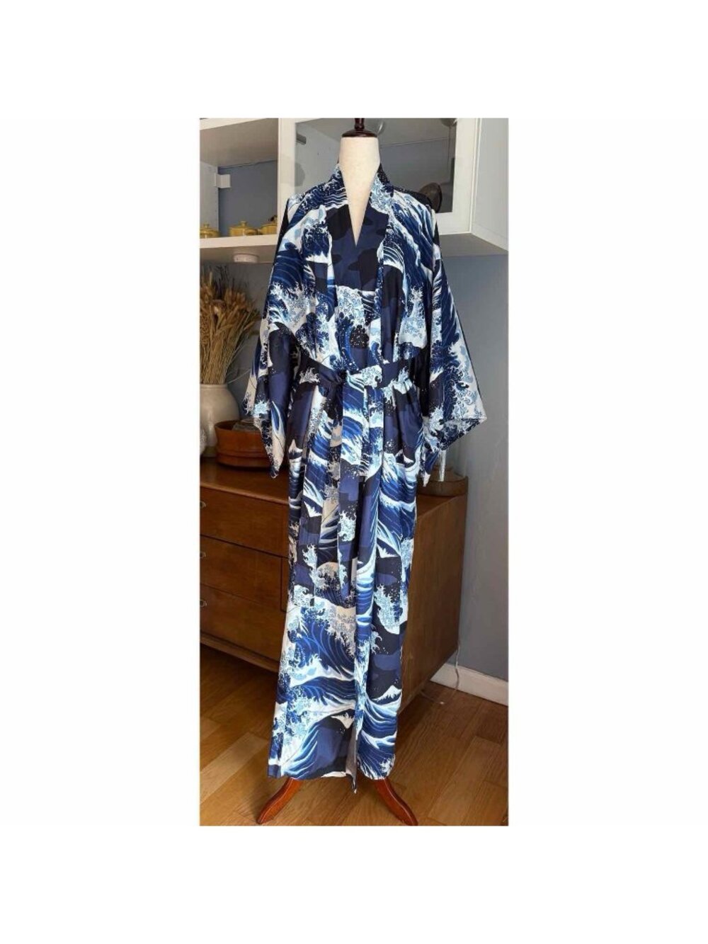 FP In Tokyo Kimono Robe 100% Cotton Made In Japan 58” The Great Wave